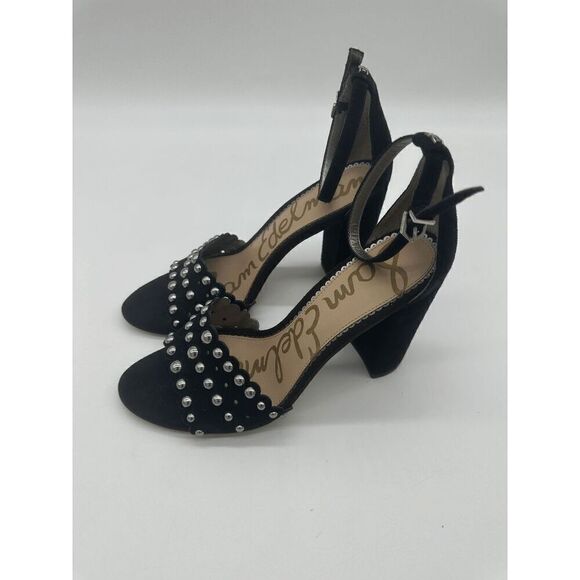 Sam Edelman Women Sandals W Strap Block Heels Beaded Accent Sz 9 Black MSRP 130 - Picture 1 of 9
